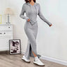 Womens Solid-color Casual Sheath Dress With Long Sleeves And A Hood